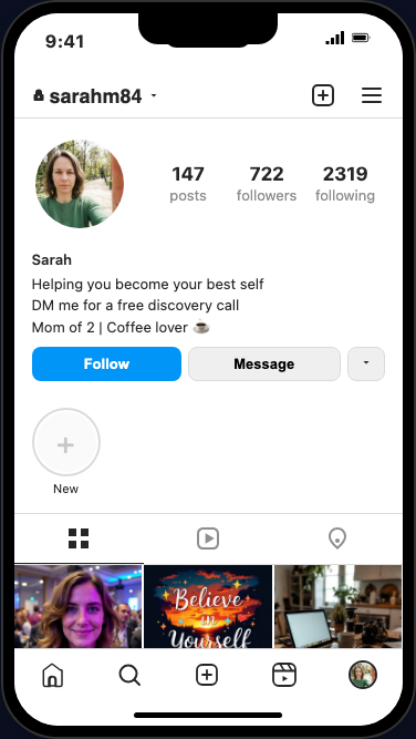 Sarah's Instagram before BrandFix